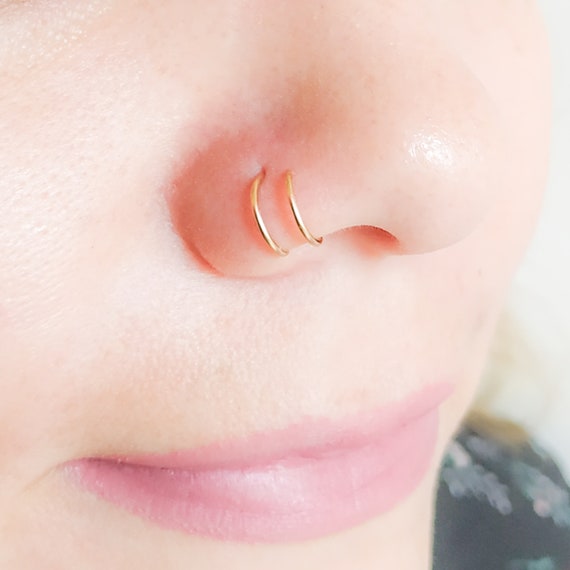 Double Hoop Nose Ring Single Pierced Nose Ring Nose Etsy