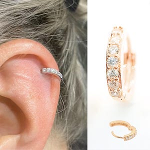 Rose Gold Helix Piercing, Helix Earring, CZ Diamonds Cartilage Earring, Helix Hoop, Helix Jewelry, CZ Cartilage Hoop Clicker, Pave Helix
