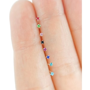 Sterling Silver Nose Studs 24 gauge L shaped Nose Jewelry Colorful CZ Stones Red Green Light Pink Black Magenta Royal Blue Teal Light Blue