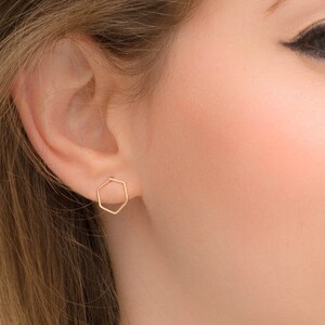 Hexagon Earrings, dainty stud earrings, hexagon studs, hexagon earrings studs, geometric studs, Gold, Silver, Rose Gold, Minimalist Earrings