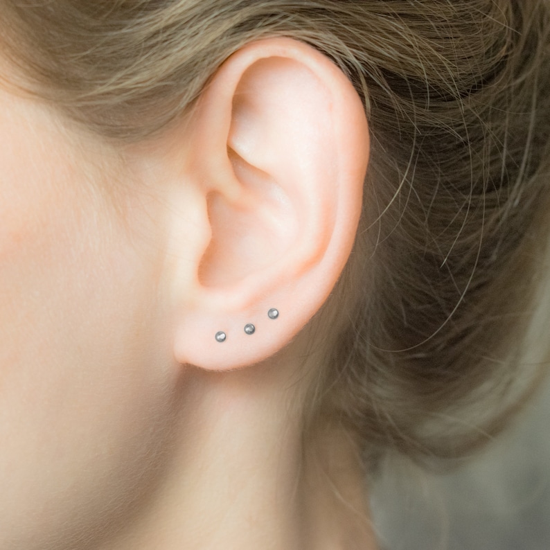 Small Earrings Mini Earrings Tiny Round Studs Black Tiny Studs Earrings 2mm SALE Small Circle Studs Petite Stud Earrings