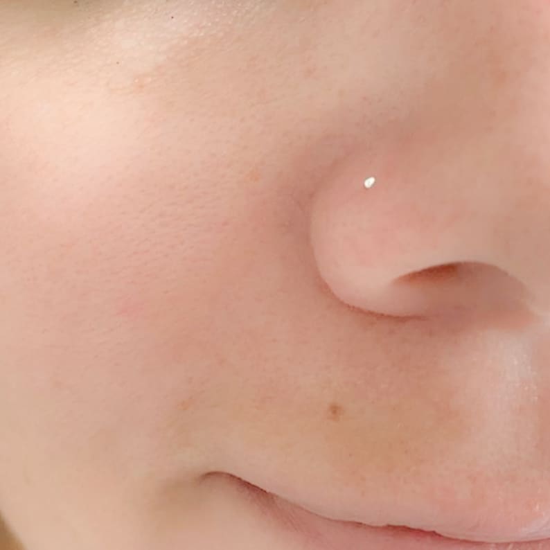 Mother Day Small Nose Stud, 1mm Nose Stud, Silver Nose Stud, Ball Nose Piercing, Dainty Nose Stud, L Shape Nose Stud image 1