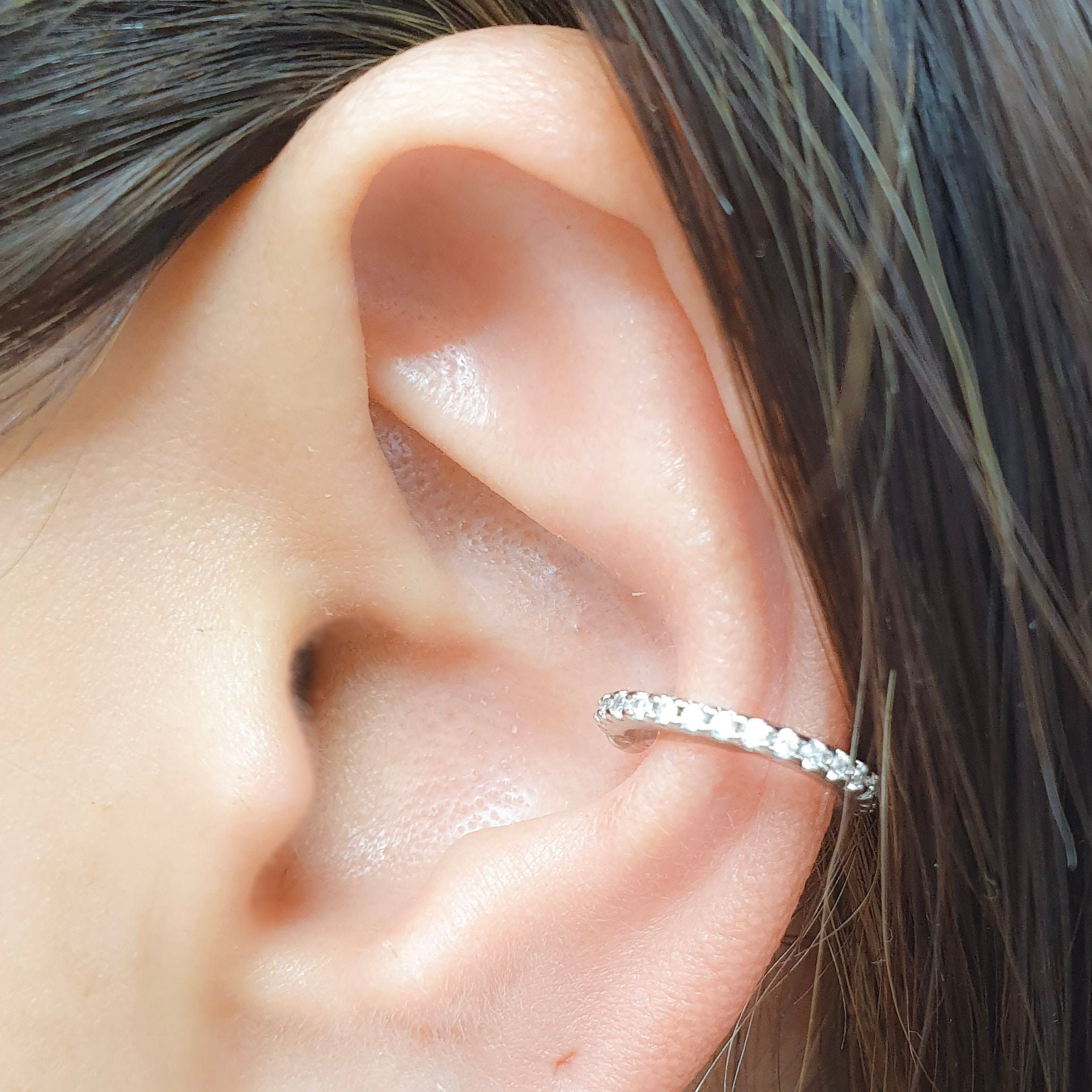 14k Gold Filled Ear Cuff Tiny CZ Diamonds Conch Earring Fake Faux No Piercing 