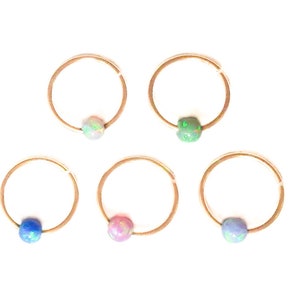 Dainty septum ring, opal septum piercing, tiny thin septum ring, nose hoop ring, Gold Septum