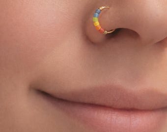 Rainbow Hoop Nose Ring – Handmade Sterling Silver Piercing - Gold Filled Nose Ring
