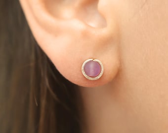 Matte Lavender Amethyst Stud Earrings in Gold Filled or Sterling Silver, Tiny Purple Gemstone Studs, Minimal Everyday Earrings