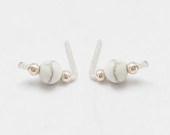 Mother Day - marble earrings , marble stud earrings , howlite earrings  white , white marble earrings, Silver Stud Earrings