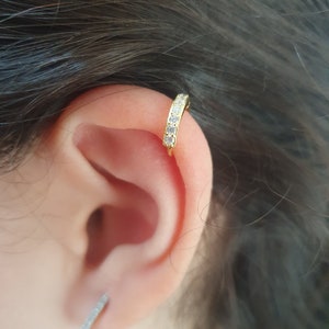 Helix Piercing 18g, Silver Gold Rose Helix Earring, Tiny CZ Diamonds 18g Cartilage Earring, Helix Hoop Earring, Helix Piercing Pave Earring