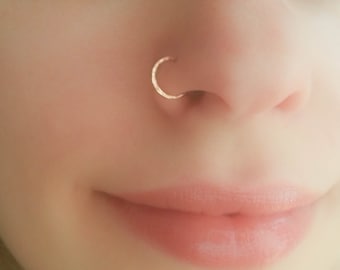 Mother Day - Gold Nose Ring, Hammered Nose Ring, nose ring hoop, hammered nose ring, tiny nose hoop