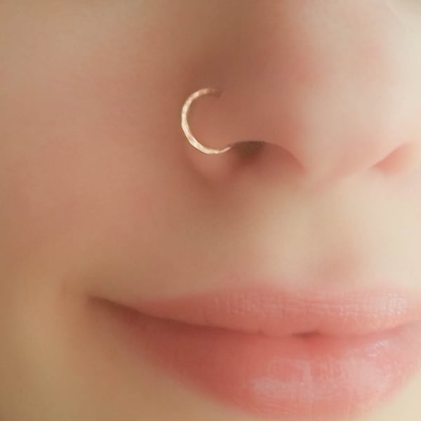 Mother Day - Gold Nose Ring, Hammered Nose Ring, nose ring hoop, hammered nose ring, tiny nose hoop