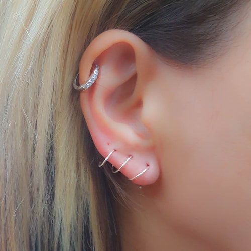 Triple Piercing Earring Three Hole Earring Triple Hoop - Etsy
