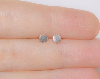 Mother Day - small stud earrings round flat dot earrings silver circle disc minimalist earrings