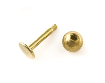 Internally Threaded Labret 18g - Tragus Cartilage Helix Monroe Piercing - Ball Cartilage Earring - Screw Ball Stud 18 gauge - Gold Silver