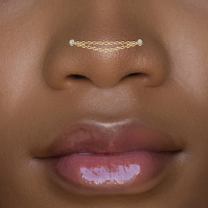 Nose Studs Chain - Piercing Chain - Double Nose Stud Chain - Nasallang Chain Silver Gold