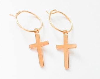 Mother Day - Cross Hoop Earrings , gold cross earrings , hoop earrings , silver cross earrings,christian jewelry earrings,Cross religous