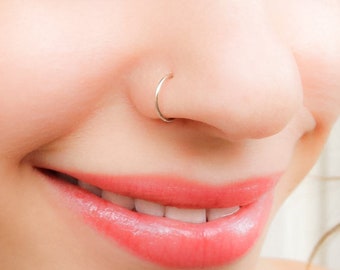 Mother Day - Thin nose ring, Tiny nose ring, Silver Nose ring, Silver Nose Hoop, Septum ring silver, seamless septum ring