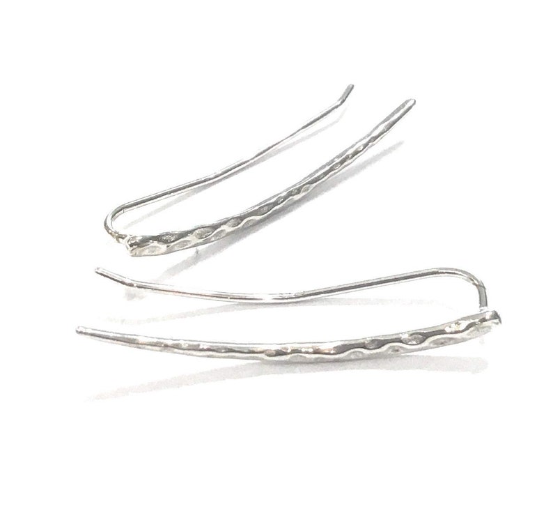 Mother Day Long Ear Climber, Ear Crawler, Bar Earrings, silver earrings , sterling silver ear climber Ear Sweep image 7