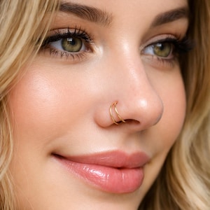 Aro doble para la nariz (18 g y 22 g) - Aro retorcido para la nariz, chapado en oro o plata de ley