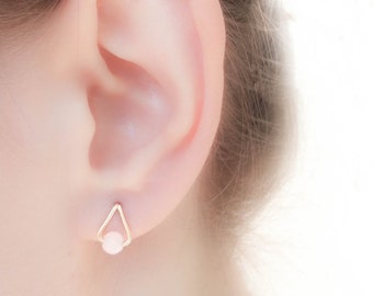 Rose Quartz Earrings Studs - blush earrings - quartz earrings - rose gold rose quartz earrings  - Dainty Rose Quartz earrings