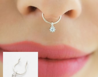 Fête des mères - bague de septum faux - faux septum pendant diamant - faux cerceau de septum - septum sans piercing - faux piercing