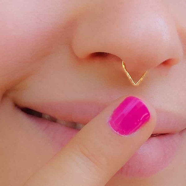 Mother Day - Septum Ring, septum piercing, nose ring , Triangle Septum, Septum Ring Gold, chevron septum ring
