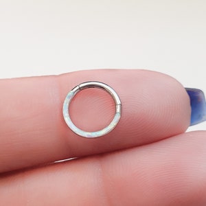 Septum ring, Hinged Septum Ring, Dainty Opal Septum Ring, White Septum hoop, Septum Clicker, Piercing Clicker Ring image 1