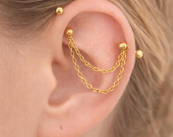 20g Industrial Chain Connector, Thin Industrial Barbell Alternative, Double Chain Cartilage Earring, Helix Chain Jewelry, Gold or Silver