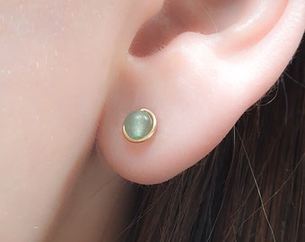 Jade Studs Earrings - Natural Jade Earrings - Jade Handmade Jewelry - Light Green Small Studs Earrings -Natural Jade Stone Studs