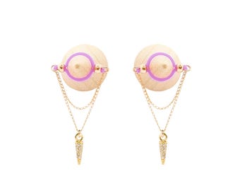 Fake Nipple Rings with Chains - No Piercing Nipple Jewelry - Intimate Jewelry - Sexy Jewelry - Gift For Her
