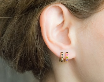 Mother Day - Gold hoop earrings, colorful earrings, huggie earrings gold, silver small hoop, colorful hoops, mini hoops