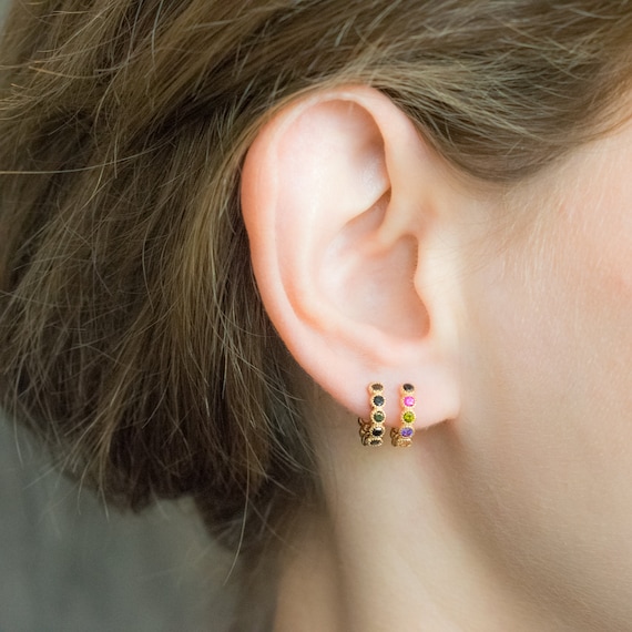 Christmas Sale Gold Hoop Earrings Colorful Earrings Huggie