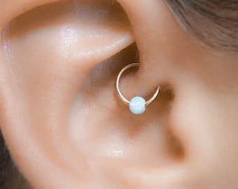 Mother Day - Daith Jewelry, Daith Earring, Daith Piercing, Gold Daith Ring, Rose Gold Daith Hoop Earring, Silver Daith Piercing, Opal