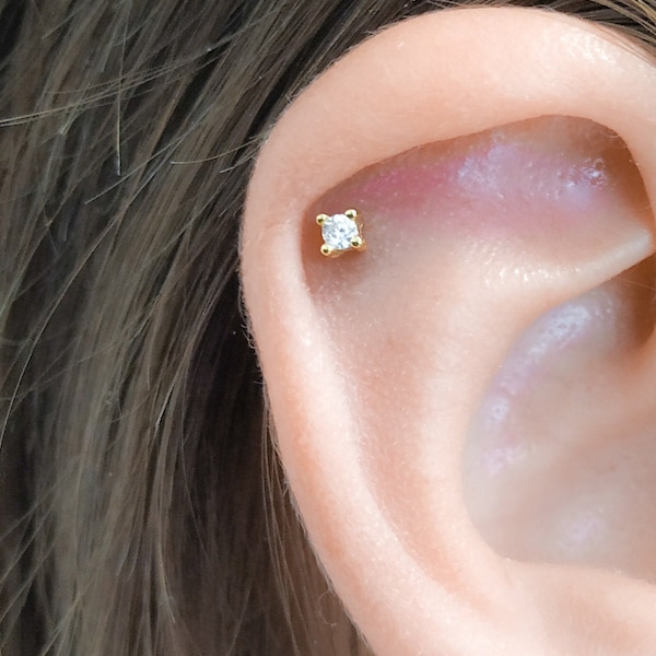 CZ Diamond Helix-sieraden - CZ Helix Stud Helix-oorbel hypoallergeen - CZ Kraakbeenoorbel - Helix Piercing - Zilver Goud Rose Helder