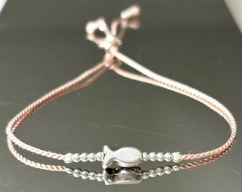 Silk bracelet with silver beads and sliding bead as a clasp, friendship bracelet