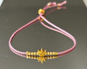 Silk bracelet with gold-plated silver beads and sliding bead as a clasp, friendship bracelet