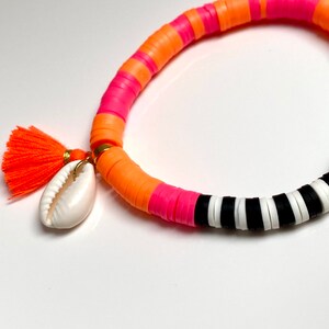 Katsuki beads with pendants, heishi, tassel, shell, summer neon bracelet, surfer bracelet image 5