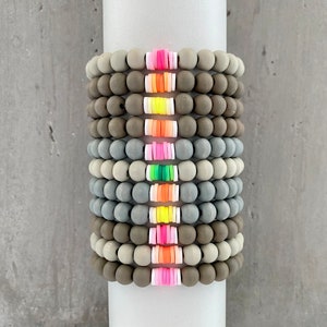Bracelet with wooden beads and Katsuki beads in gradient, tassel, neon, heishi image 6