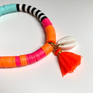 Katsuki beads with pendants, heishi, tassel, shell, summer neon bracelet, surfer bracelet image 3