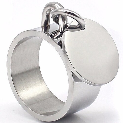 Ring stamp steel 316L 10mm charm medal, sizes to choose from - VELOUR POUCH OFFERED