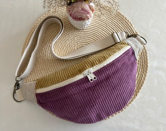 PIPPA Hipbag Colormix Cord violet/mosterd/lichtbeige // Heuptasje Crossbody tas Heuptas Handtas Dames Skandi Boho paars beige geel