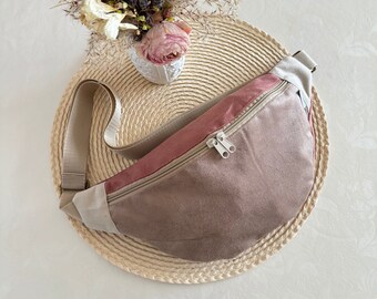 PIPPA Hipbag Colormix Velour sand beige/antique pink/light beige // Bum bag Crossbody bag Belt bag Fanny Pack ladies pink beige