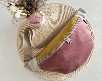 PIPPA Hipbag Colormix Velour vieux rose/curry/beige clair // Sac banane Sac bandoulière Sac ceinture Fanny Pack Femme rose jaune beige