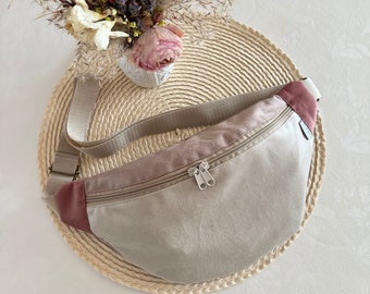 PIPPA Hipbag Colormix Velour light beige/sand beige/antique pink // Bumbag Crossbody Bag Belt Bag Fanny Pack Bumbag Ladies pink beige