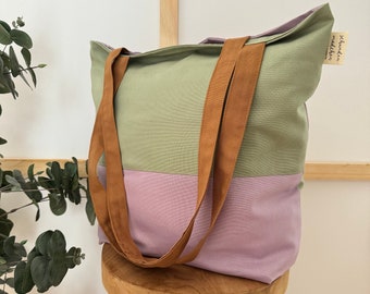 GRETE Colorblock Shopper Canvas sauge/lilas/curry // Totebag sac de plage sac à bandoulière végétalien Skandi pastel simple minimaliste