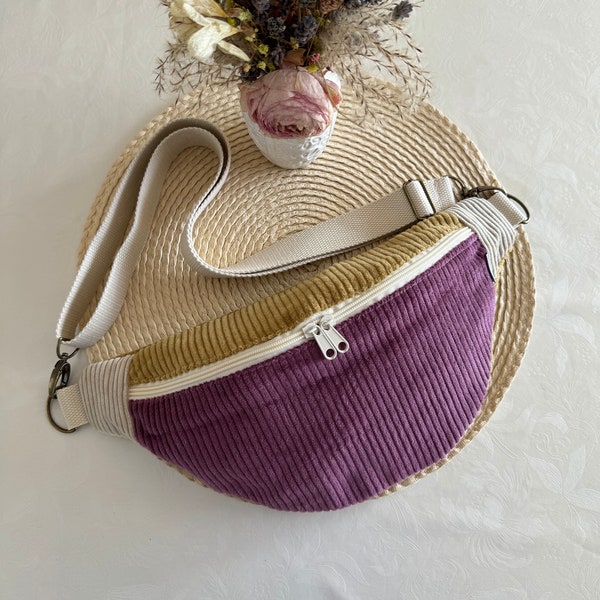 PIPPA Hipbag Colormix Cord violett/senf/hellbeige // Bauchtasche Crossbody Tasche Gürteltasche Handtasche Damen Skandi Boho lila beige gelb