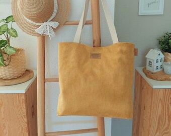 GRETA cord shopper curry // women's shopper bag handbag shoulder bag vegan boho scandi yellow pastel flowers simple minimalist
