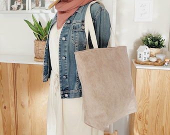 GRETA koord shopper zandbeige // dames shopper tas handtas schoudertas vegan boho scandi beige pastel bloemen eenvoudig minimalistisch