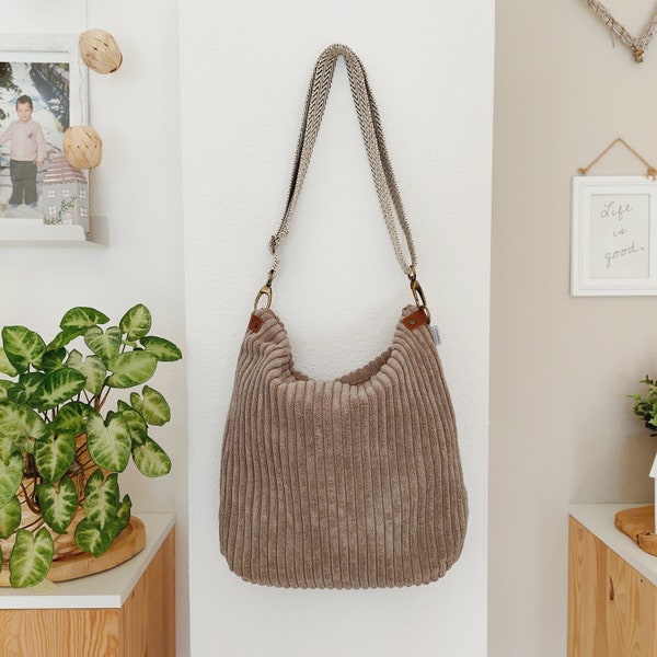 ELSA shoulder bag wide cord taupe // women's shopper bag handbag shoulder bag cord bag Boho Skandi beige brown