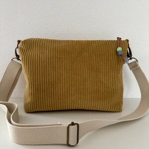 FINE Crossbag Cord mosterd // Dames schoudertas, handtas, crossbody tas, tas vegan, minimalistisch, geel, bruin, boho, Scandi, zigzag afbeelding 2
