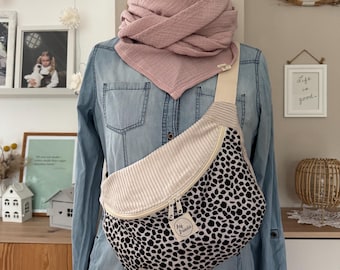 FRIEDA Heuptas Colorblock Leo/crème // Grote dames heuptas crossbodytas/buideltas van corduroy in pastelkleuren